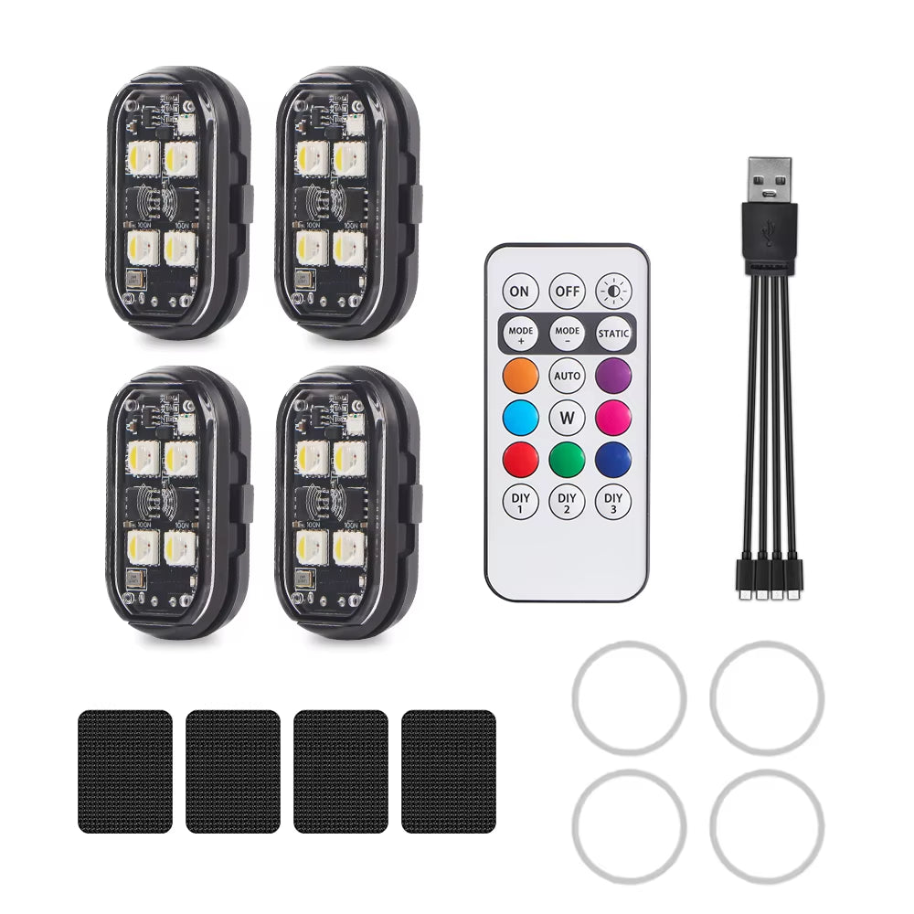 1/2/4/6Pcs RGB Led Strobe Lights for Car Motorcycle Led Flash Position Wireless Light Aircraft Airplane Helicopter Warning Light