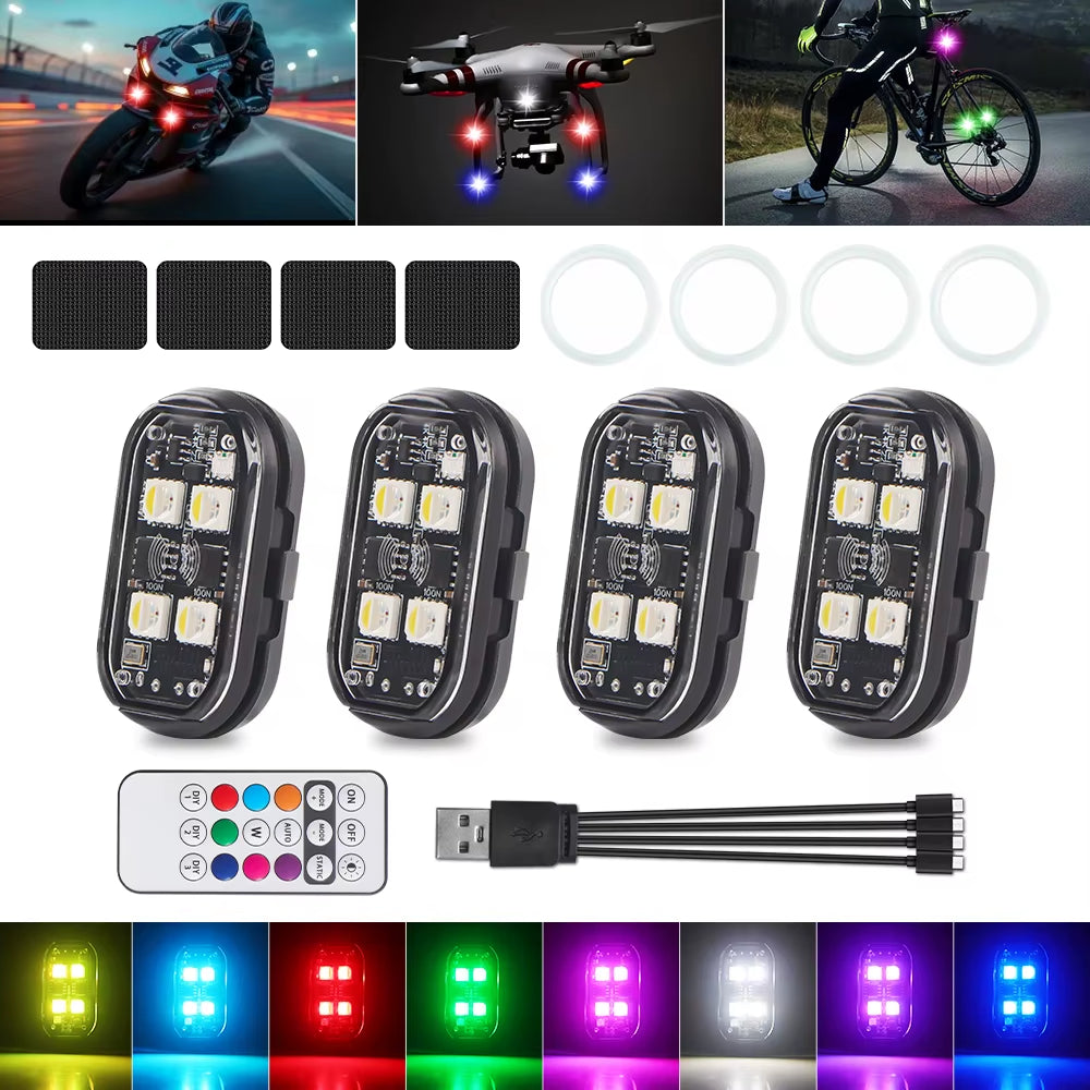 1/2/4/6Pcs RGB Led Strobe Lights for Car Motorcycle Led Flash Position Wireless Light Aircraft Airplane Helicopter Warning Light