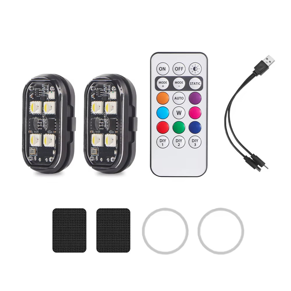 1/2/4/6Pcs RGB Led Strobe Lights for Car Motorcycle Led Flash Position Wireless Light Aircraft Airplane Helicopter Warning Light