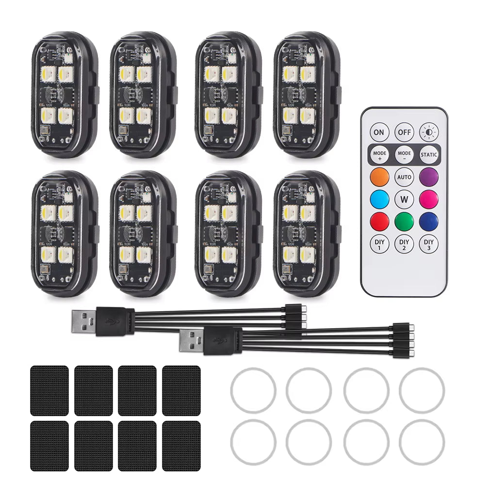 1/2/4/6Pcs RGB Led Strobe Lights for Car Motorcycle Led Flash Position Wireless Light Aircraft Airplane Helicopter Warning Light